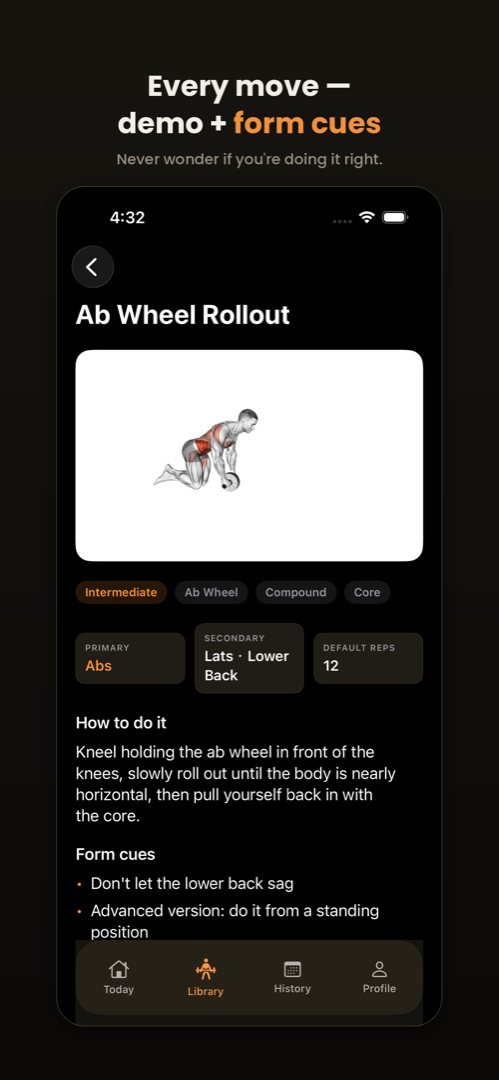 Exercise library with animated guides